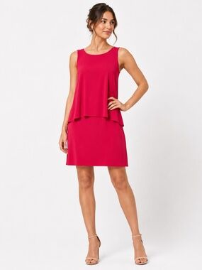 Chicos Women's Fuchsia Layered Sleeveless Shift Dress Size 1x NWT